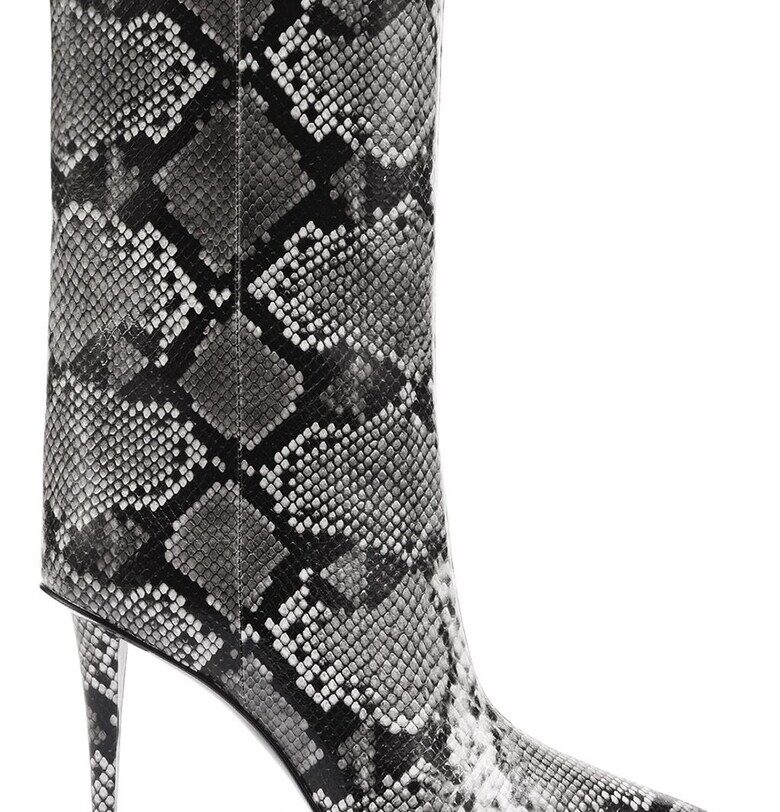 Кожени ботуши с шагрен и остър връх - Бял/Черен Potamy Premium