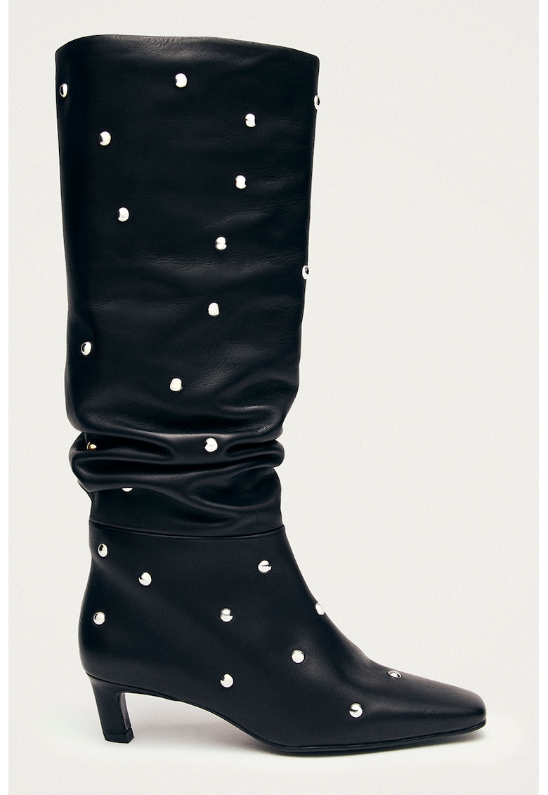 Кожени високи ботуши с капси - Черен ALOHAS