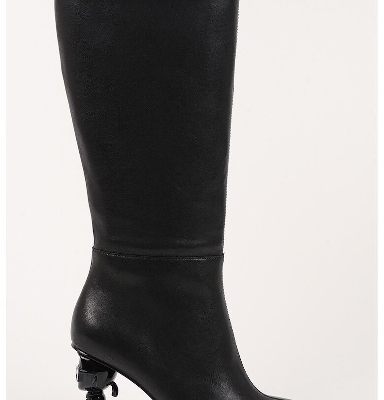 Кожени високи ботуши с квадратен връх и лого - Черен Karl Lagerfeld