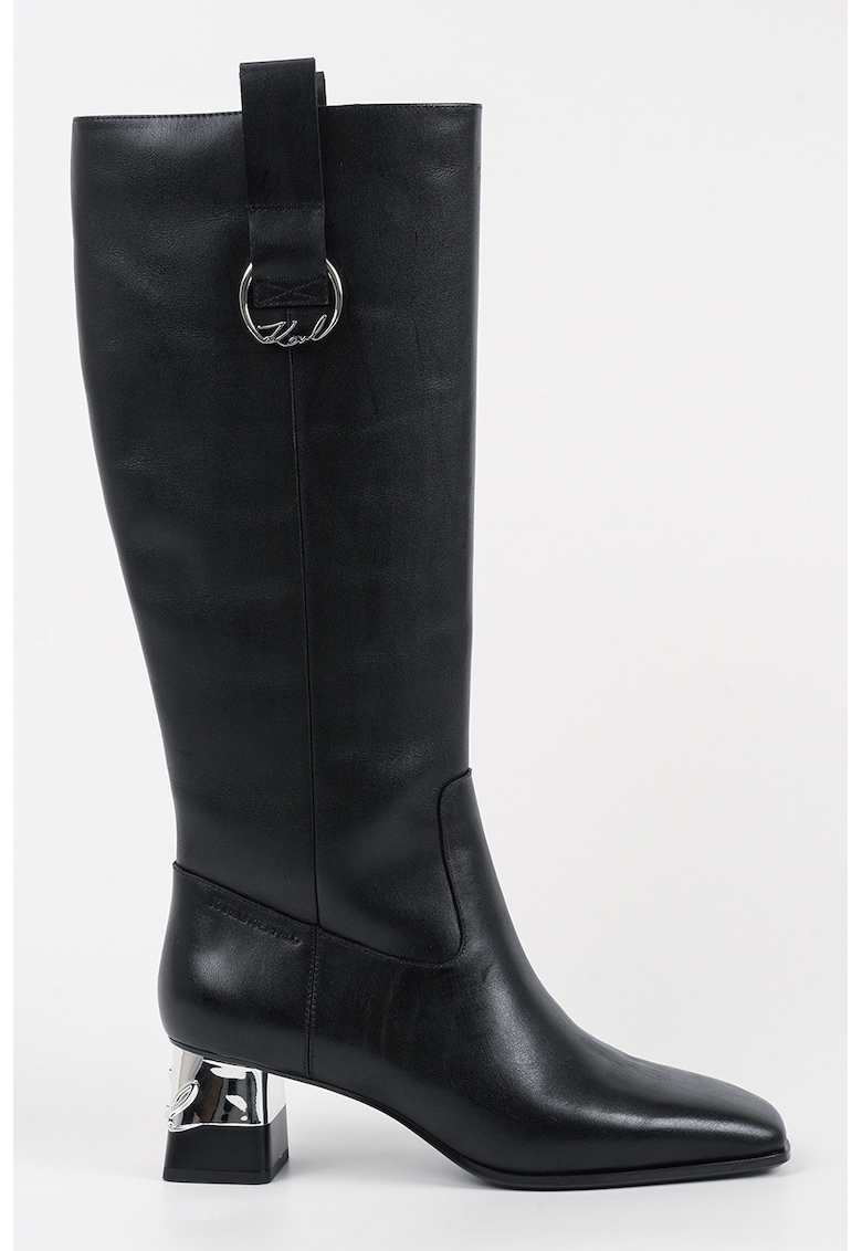 Кожени високи ботуши с лесно обуване - Черен Karl Lagerfeld