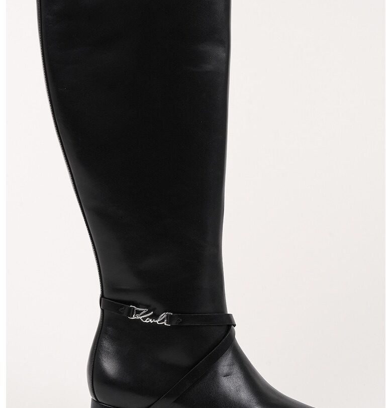 Кожени високи ботуши с цип - Черен Karl Lagerfeld