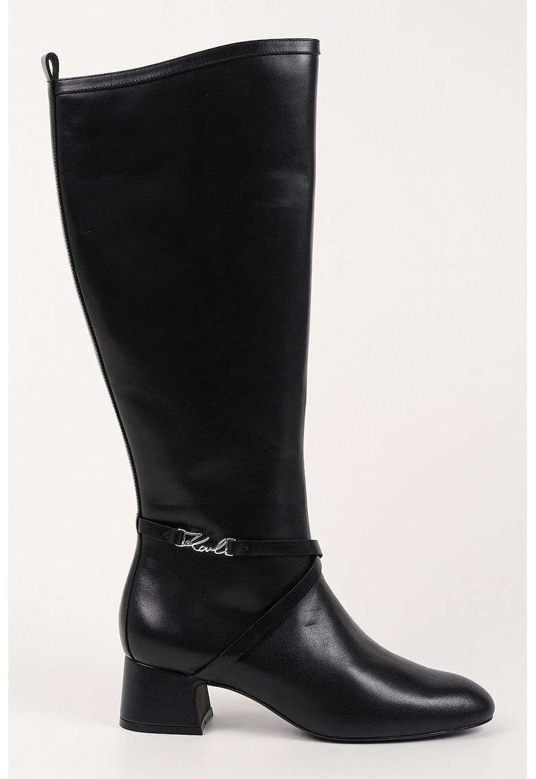 Кожени високи ботуши с цип - Черен Karl Lagerfeld