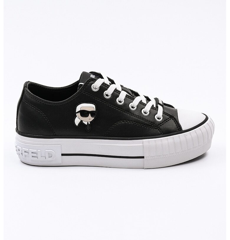 Кожени кецове с нисък профил и пришито лого - Черен Karl Lagerfeld