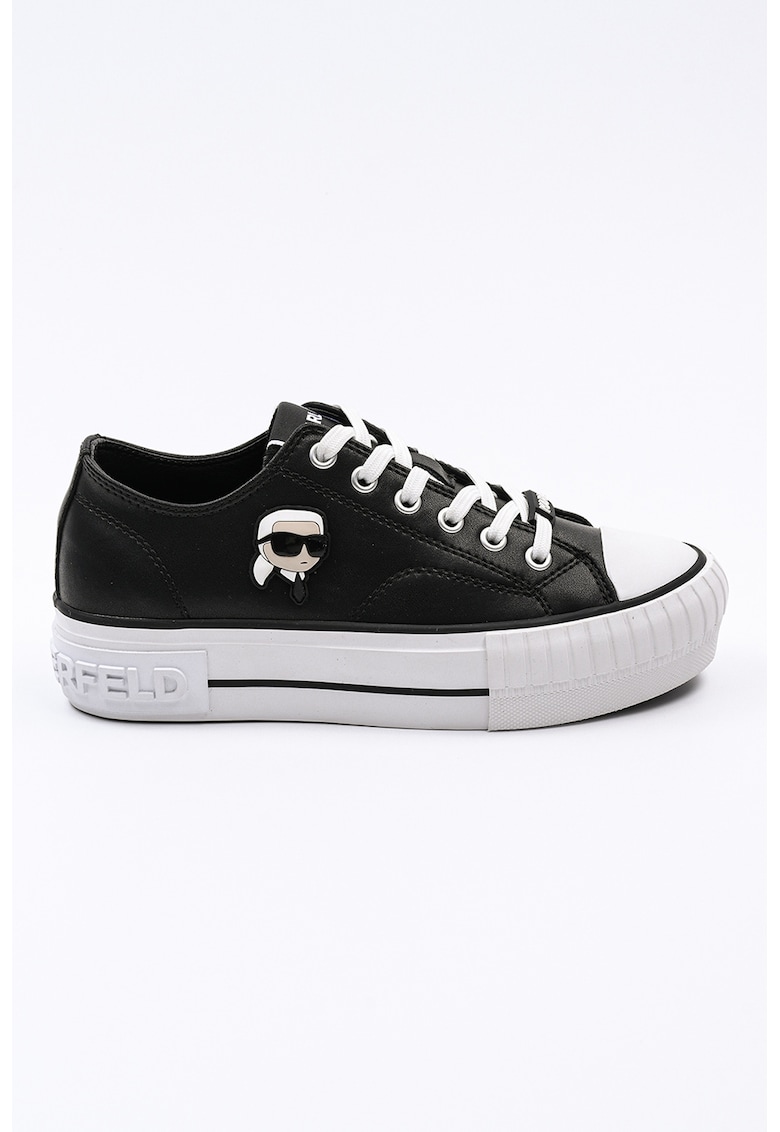 Кожени кецове с нисък профил и пришито лого - Черен Karl Lagerfeld