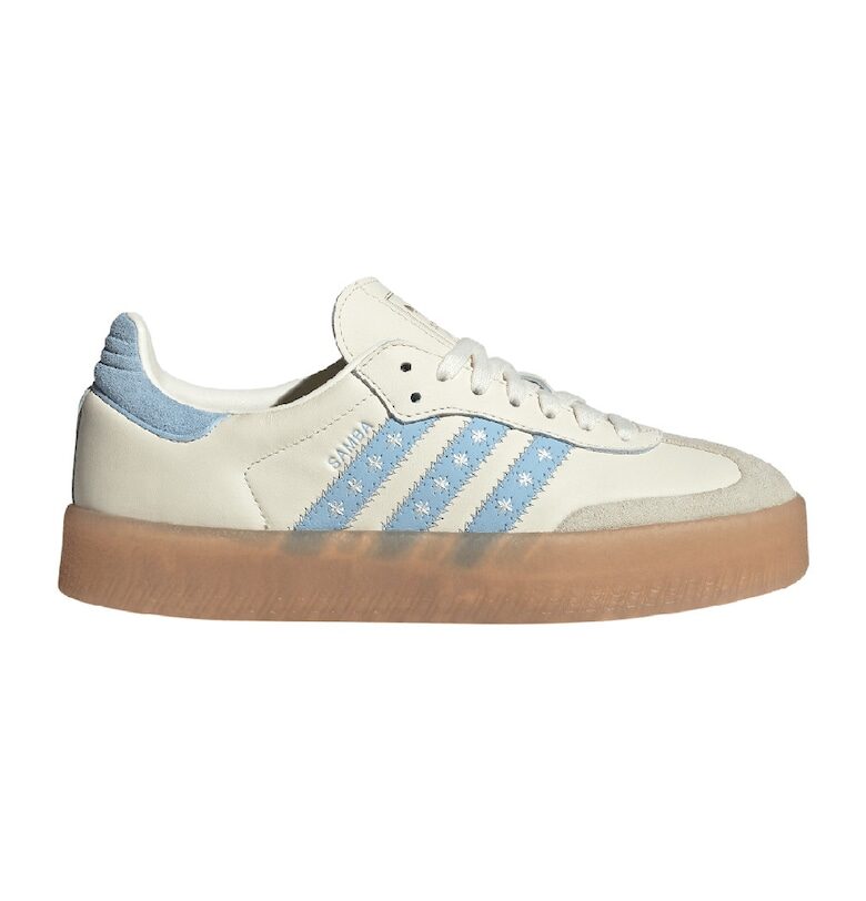 Кожени маратонки Samba с бродерии - Слонова кост/Син adidas Originals