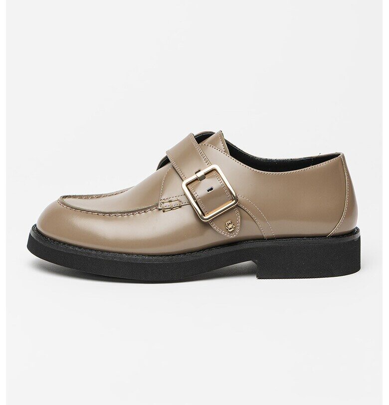 Кожени мокасини Eleri с каишки с тока - Сиво-кафяв BOSS