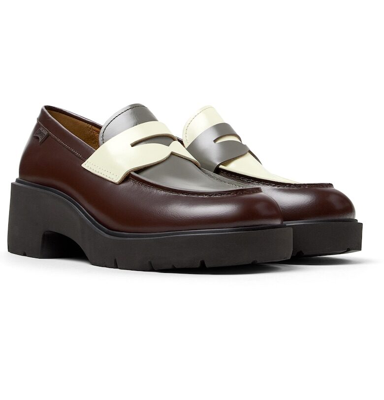 Кожени мокасини Milah 1159 с масивен ток - Кафяв/Сив/Светло жълто Camper