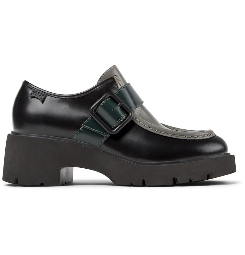 Кожени мокасини Milah с масивен ток - Черен/Сив Camper