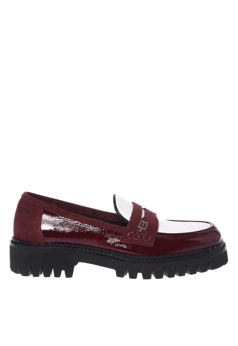 Кожени мокасини с велур - Бордо Baldinini