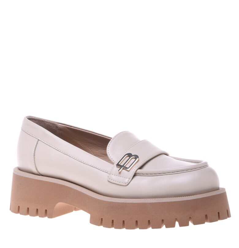 Кожени мокасини с масивен ток - Крем Baldinini