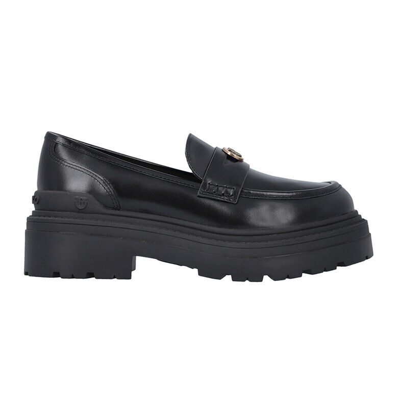 Кожени мокасини с масивен ток - Черен Pinko