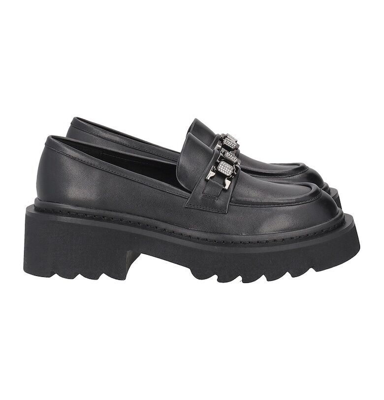 Кожени мокасини с метален детайл - Черен Tosca Blu