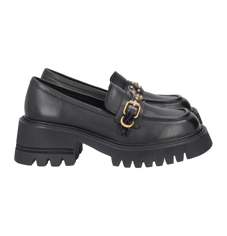 Кожени мокасини с метални токи - Черен Tosca Blu