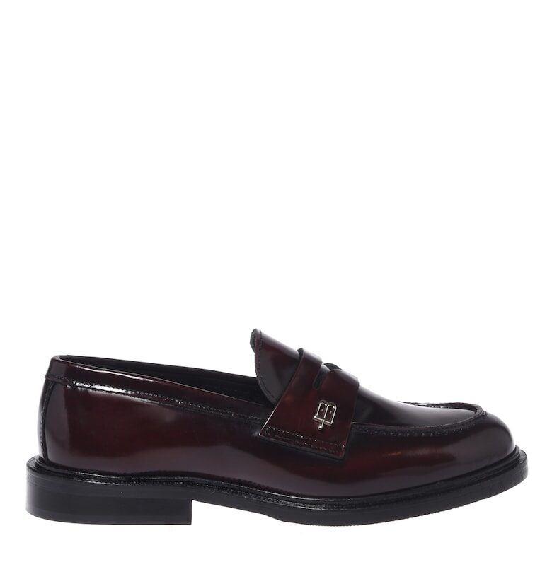 Кожени мокасини с метално лого - Бордо Baldinini
