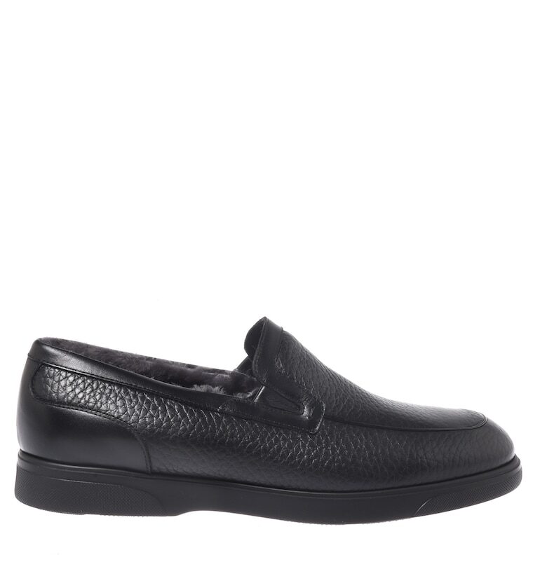 Кожени мокасини с подплата от агнешки пух - Черен Baldinini