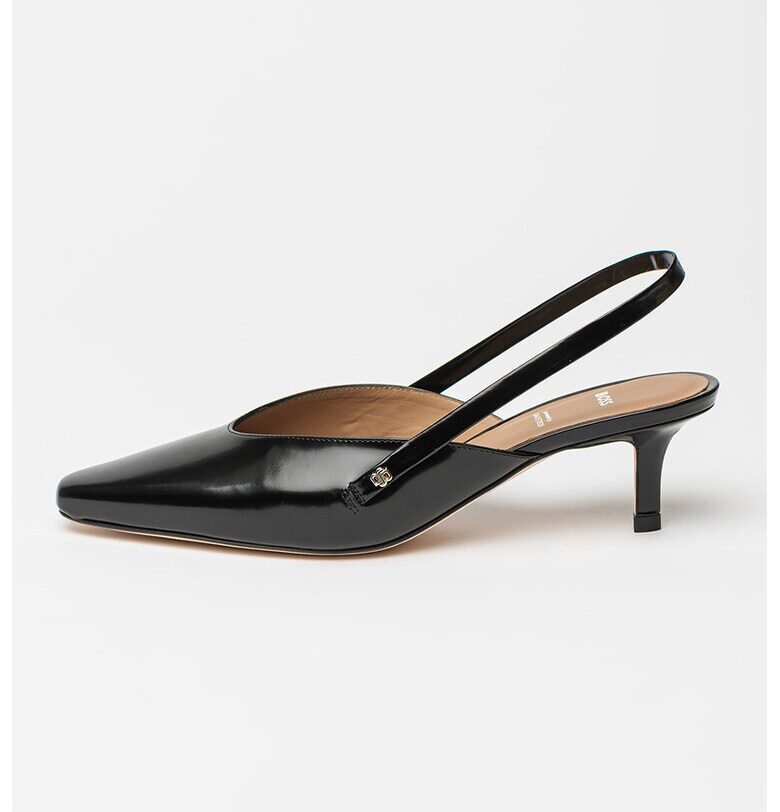 Кожени обувки Charlize с отворена пета - Черен BOSS