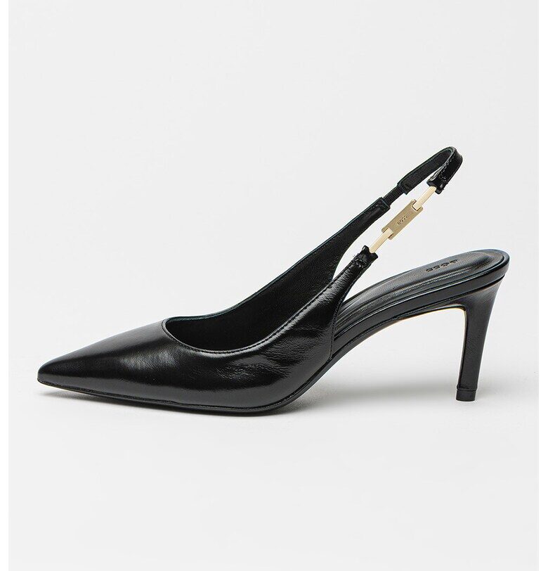 Кожени обувки Gracey с остър връх - Черен BOSS