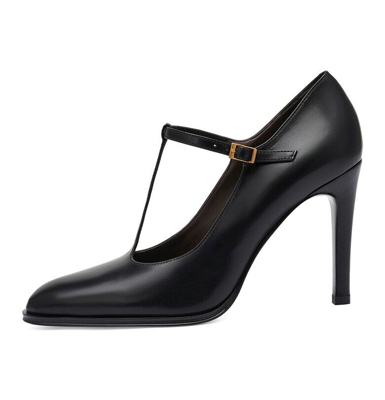 Кожени обувки с T-образна каишка - Черен Potamy Premium