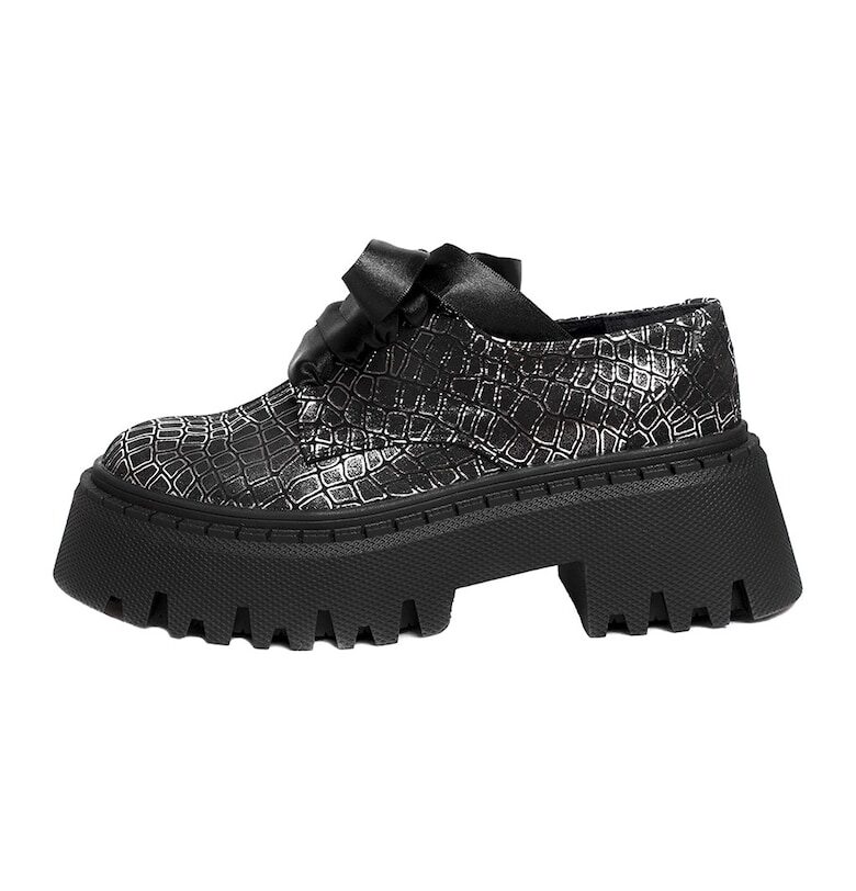 Кожени обувки с масивен ток и принт - Черен ESSTEFFA