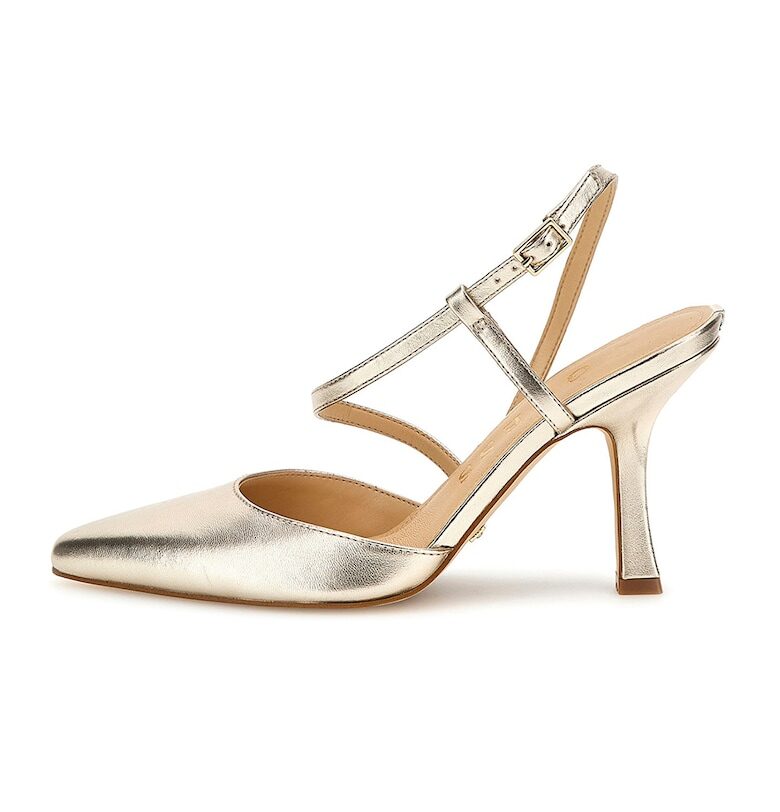 Кожени обувки с отворена пета и метализиран ефект - Златист GUESS