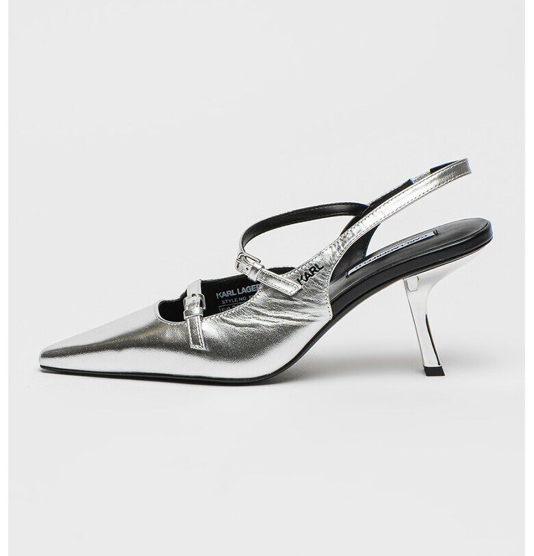 Кожени обувки с отворена пета и остър връх - Сребрист Karl Lagerfeld