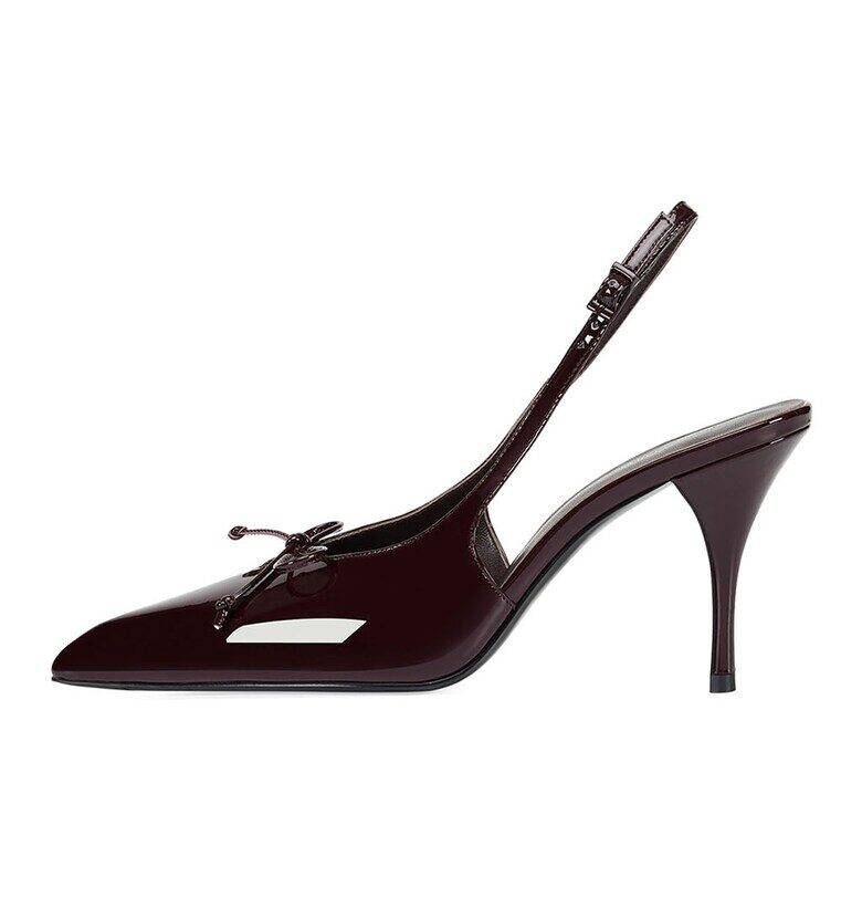 Кожени обувки с ток - отворена пета и панделки - Коняк кафяв Potamy Premium