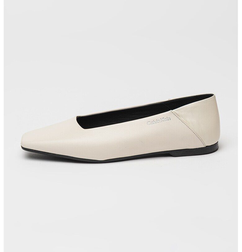 Кожени пантофки с квадратен връх - Бежов CALVIN KLEIN