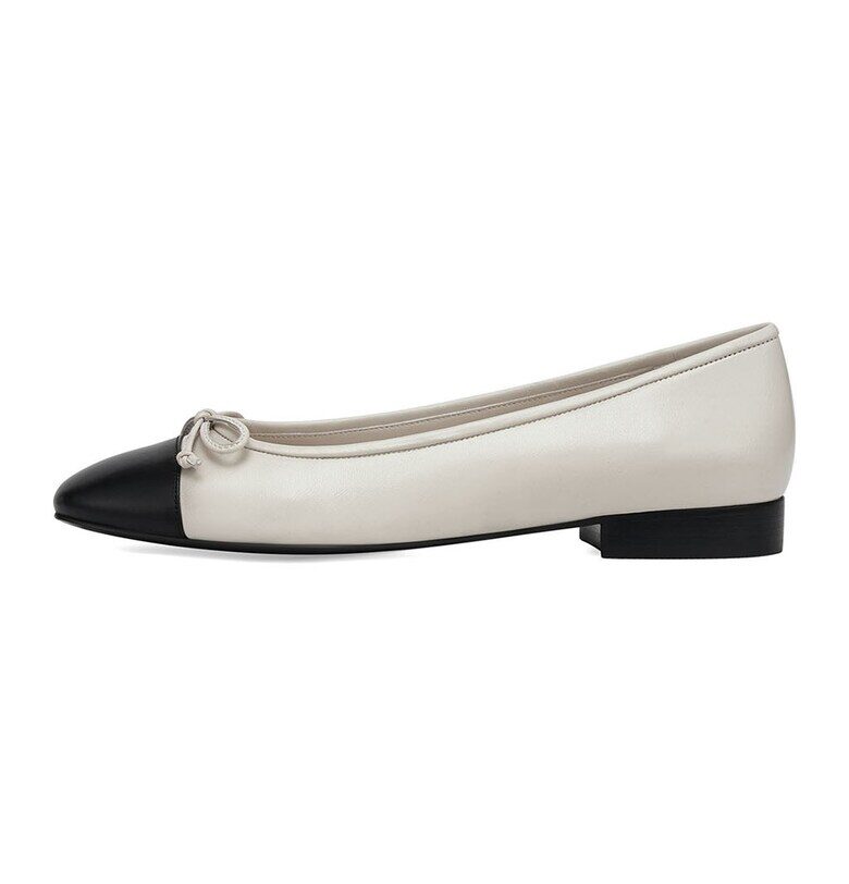 Кожени пантофки с панделка - Черен/Мръснобял Potamy Premium