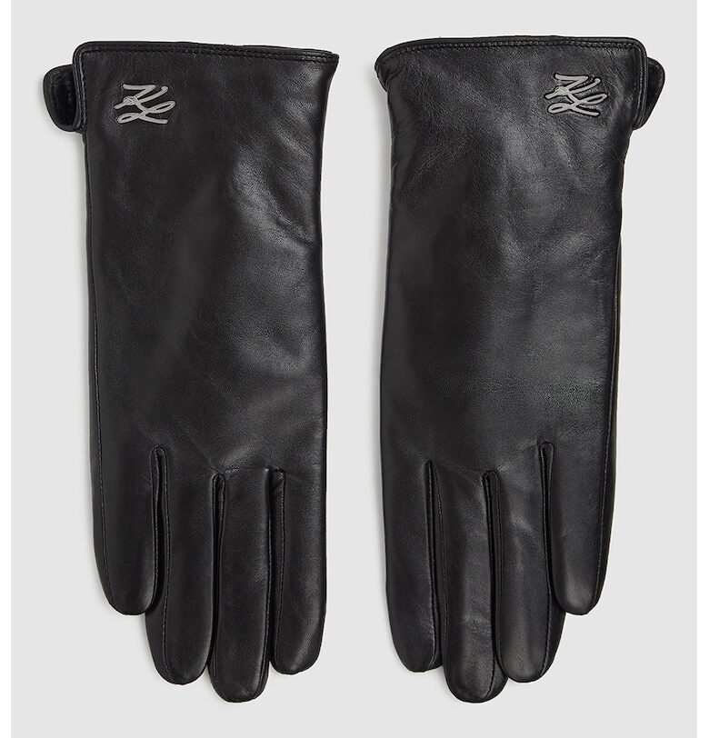 Кожени ръкавици с лого - Черен Karl Lagerfeld