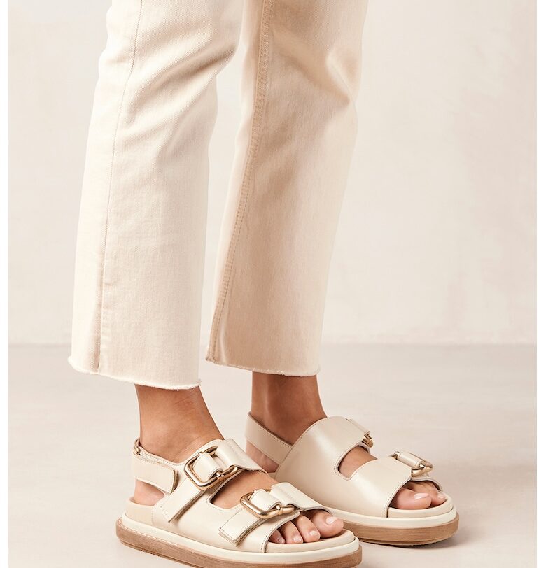 Кожени сандали Harper с велкро - Слонова кост ALOHAS