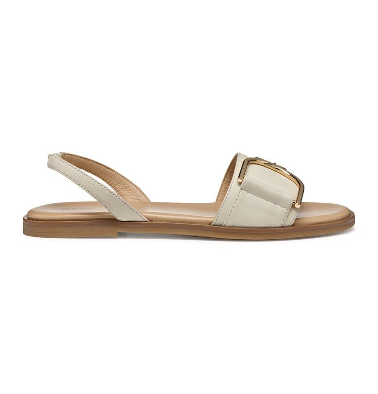 Кожени сандали Naileen с отворена пета - Сиво-бежов Geox