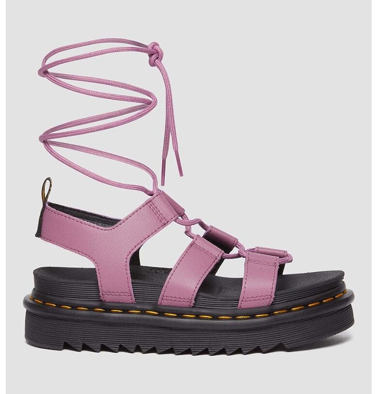 Кожени сандали с връзки и равна платформа - Прашно розово Dr Martens