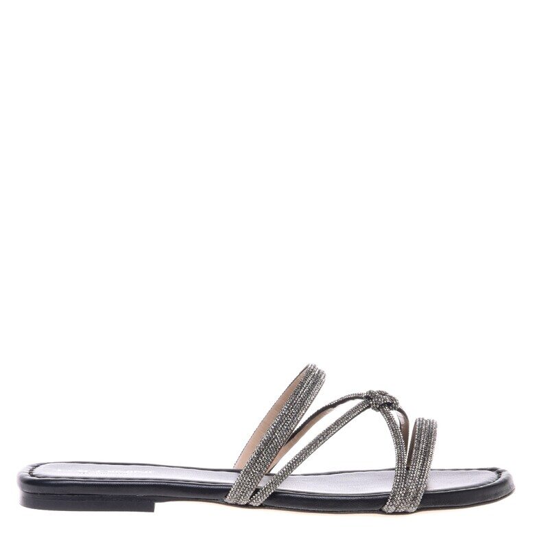 Кожени сандали с декоративни камъни - Черен Baldinini