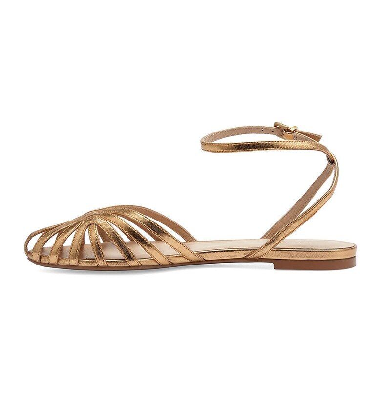 Кожени сандали с каишка с тока на глезена - Златист Potamy