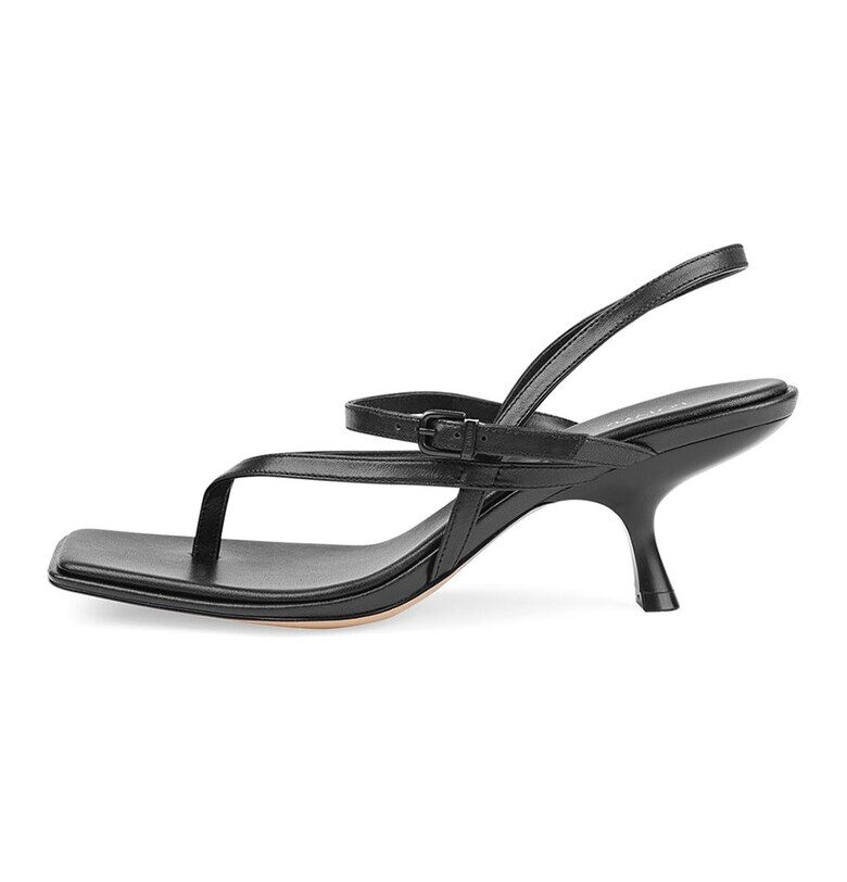 Кожени сандали с квадратен връх - Черен Potamy