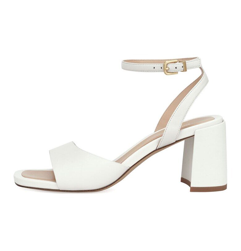 Кожени сандали с масивен ток - Бял Potamy