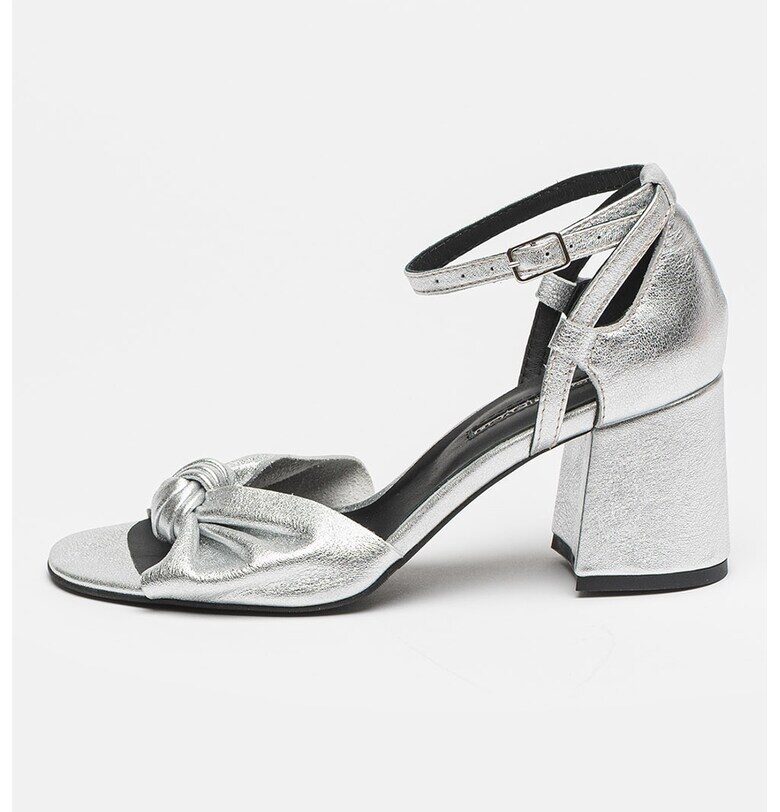 Кожени сандали с масивен ток и брокат - Светло сив Mihaela Glavan