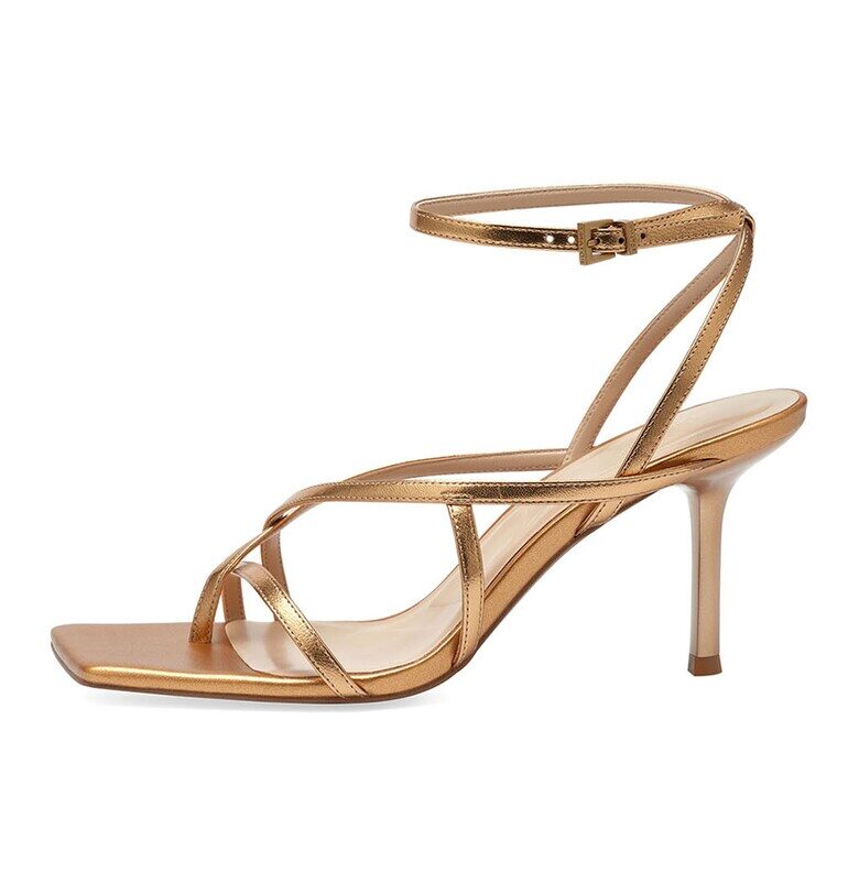 Кожени сандали с метализиран ефект - Златист Potamy
