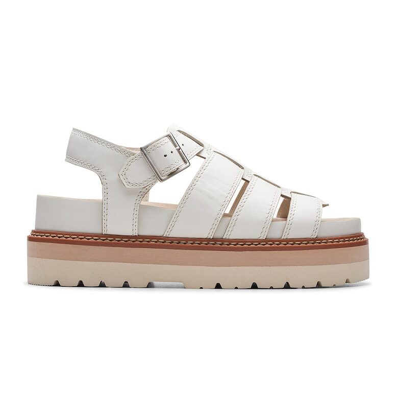 Кожени сандали с равна платформа - Бял Clarks