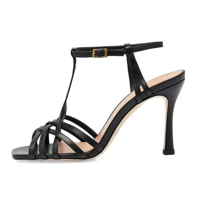 Кожени сандали с ток и каишки - Черен Potamy Premium