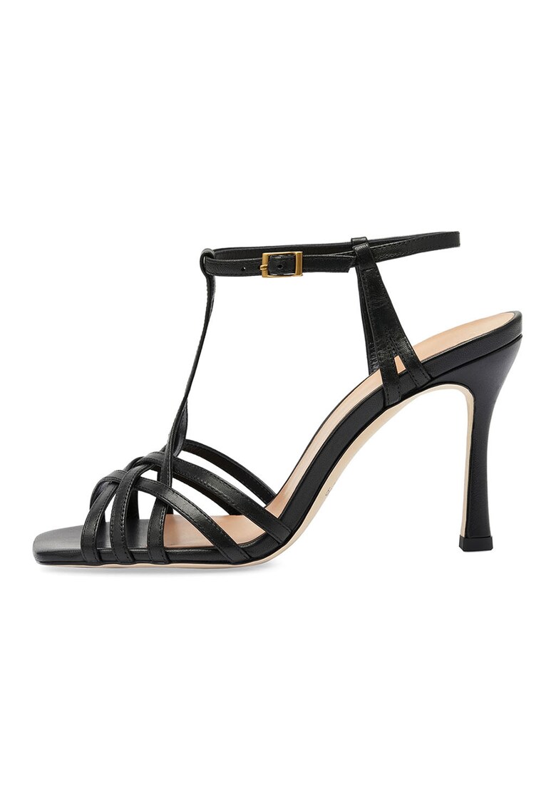 Кожени сандали с ток и каишки - Черен Potamy Premium