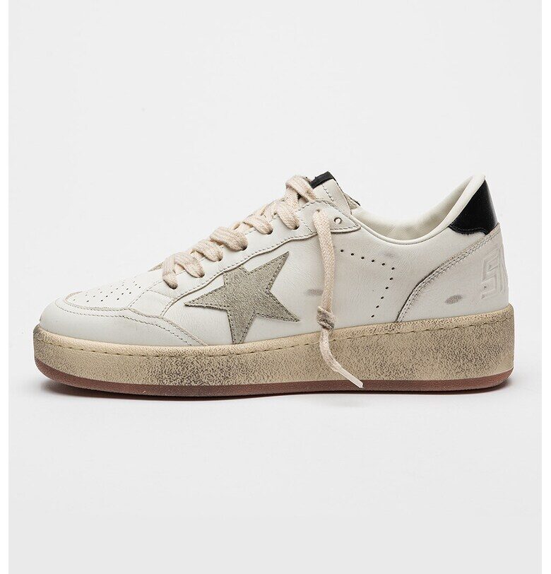 Кожени спортни обувки Ballstar 2 със захабен ефект - Черен/Мръснобял GOLDEN GOOSE