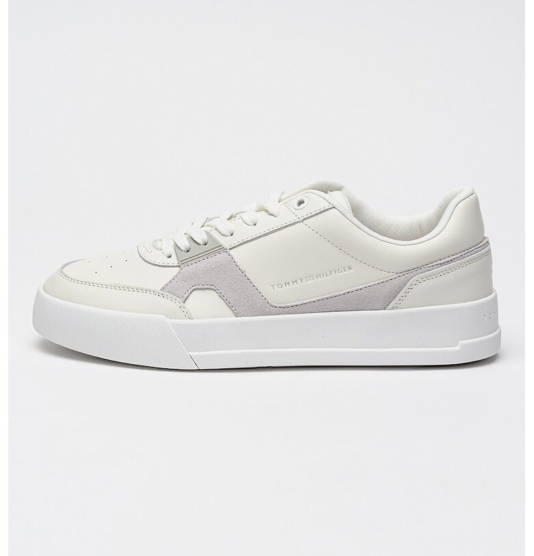 Кожени спортни обувки Court от кожа и велур - Бял/Сив Tommy Hilfiger