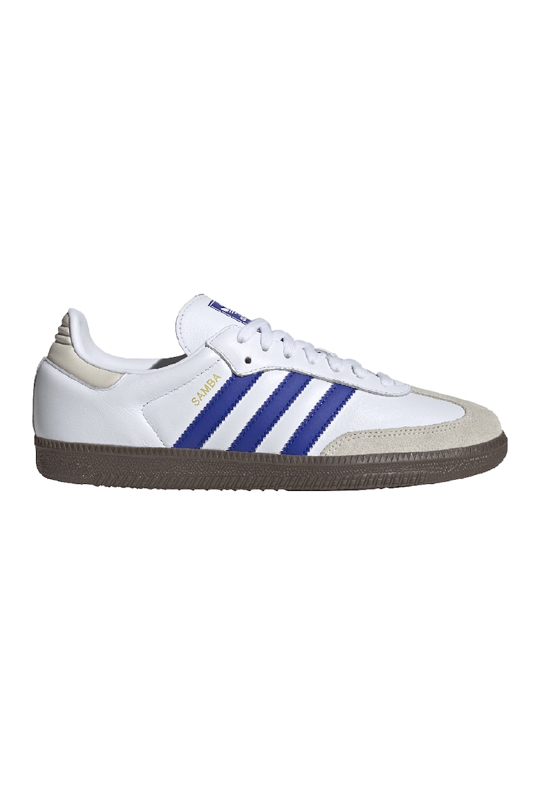 Кожени спортни обувки Samba с велур - Бял/Светло сив/Кралско Синьо adidas Originals