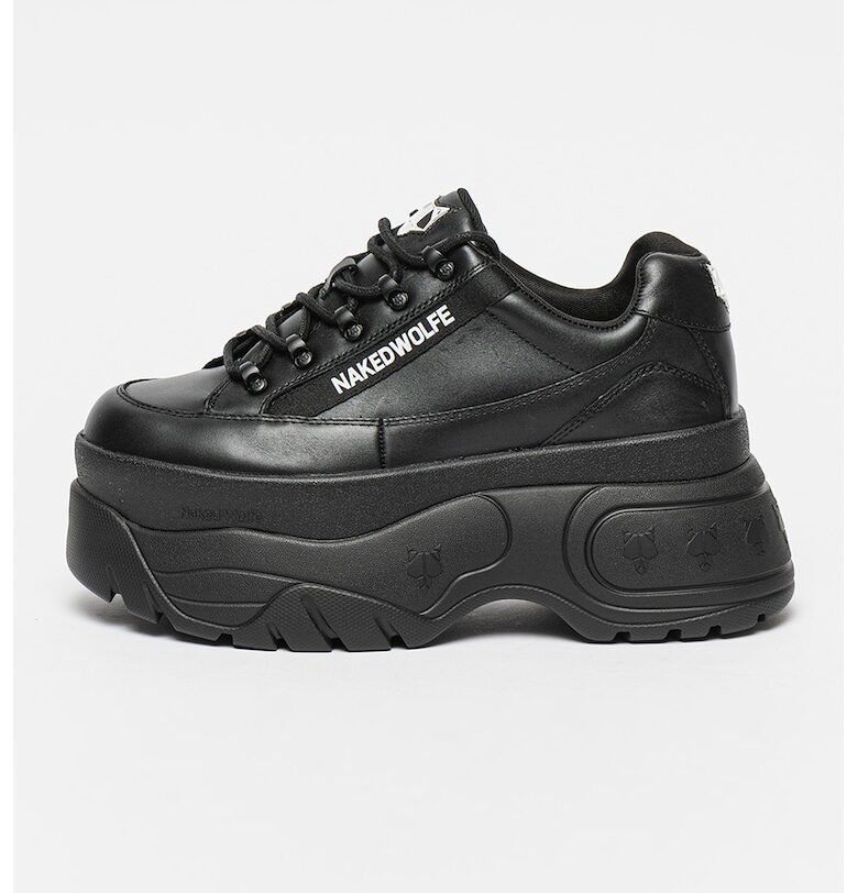 Кожени спортни обувки Sprinter с равна платформа - Черен NAKED WOLFE