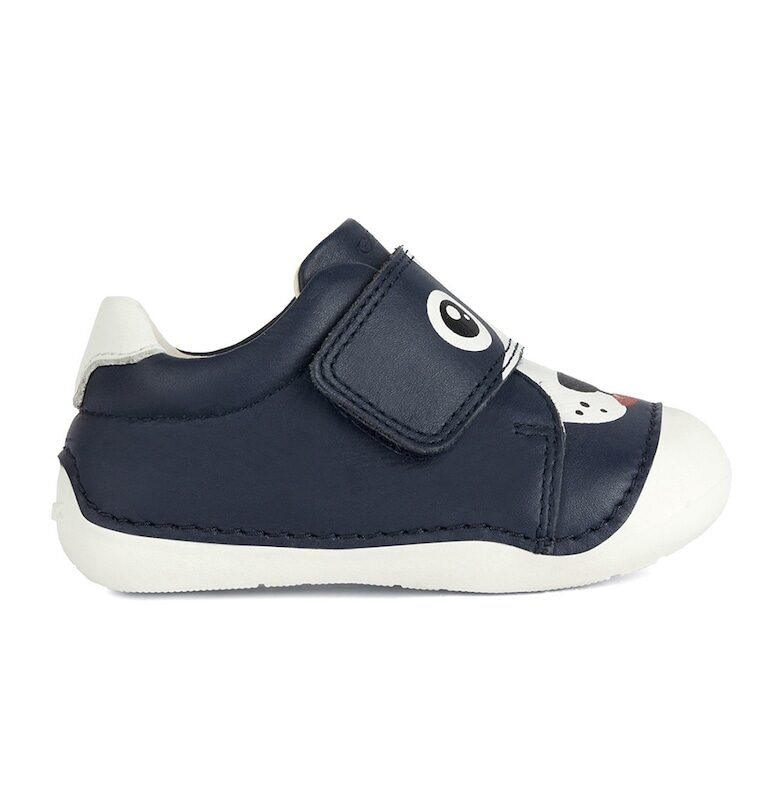 Кожени спортни обувки с велкро - Бял/Тъмносин Geox