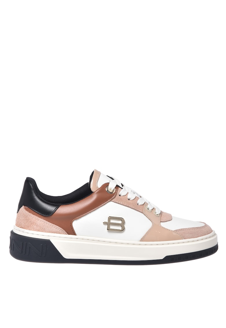 Кожени спортни обувки с велур - Крем Baldinini