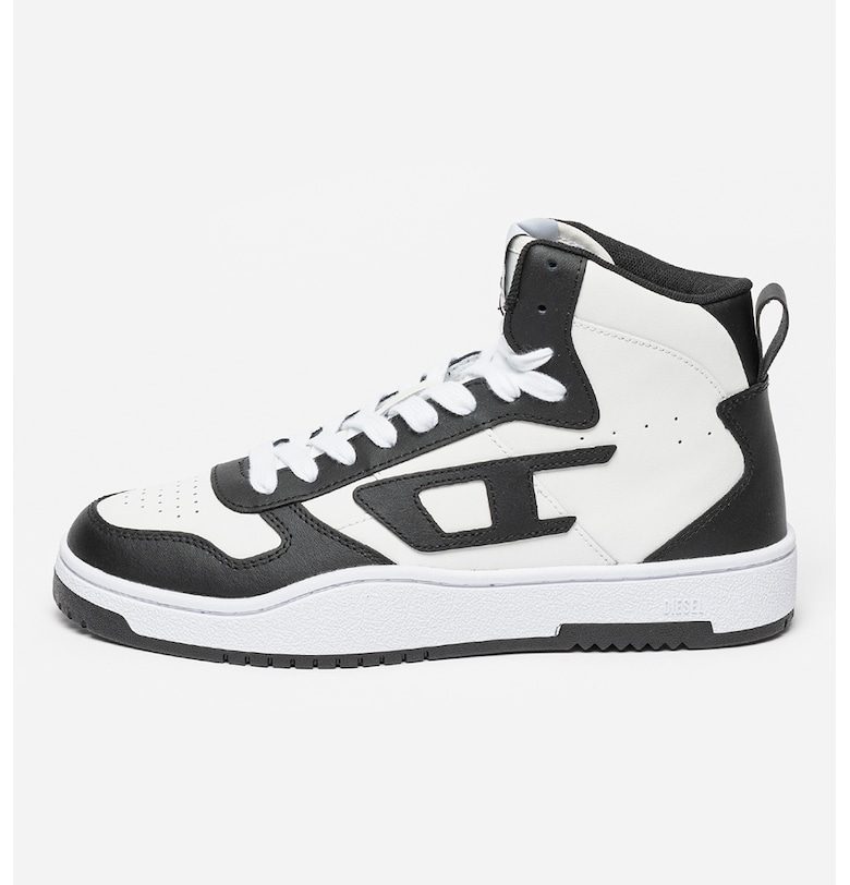 Кожени спортни обувки с висок профил - Бял/Черен Diesel