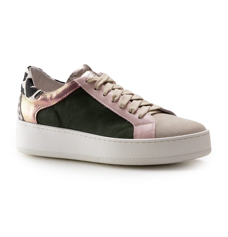 Кожени спортни обувки с връзки - Бледозелен/Сиво-кафяв/Розово Anna Morellini