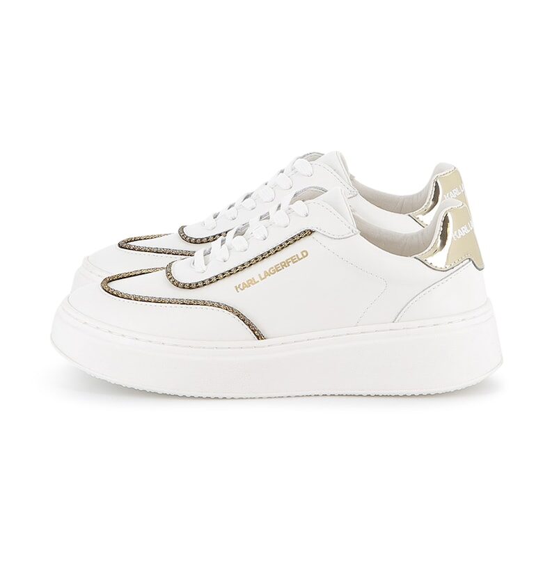 Кожени спортни обувки с декоративни камъни - Бял/Златист KARL LAGERFELD KIDS